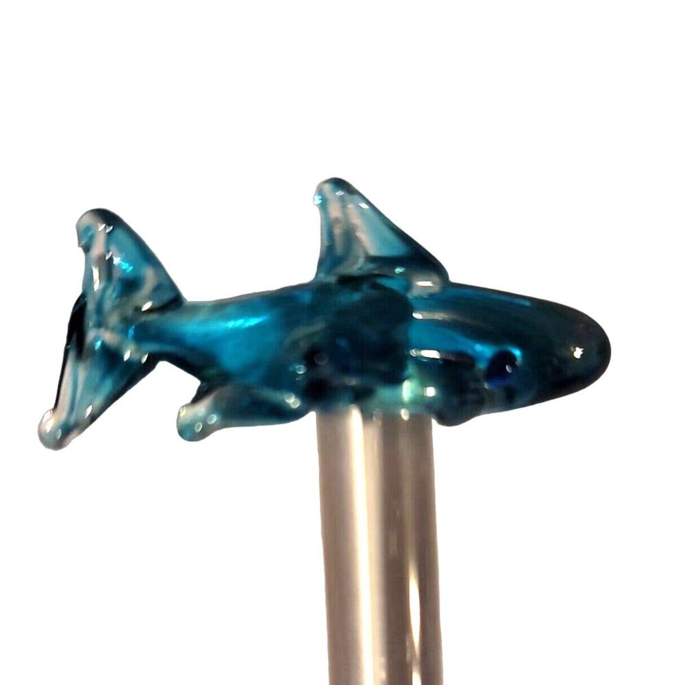Hand-Blown Art Glass 8.5" SWIZZLE Stick margarita TIKI bar mixed drink DOLPHIN